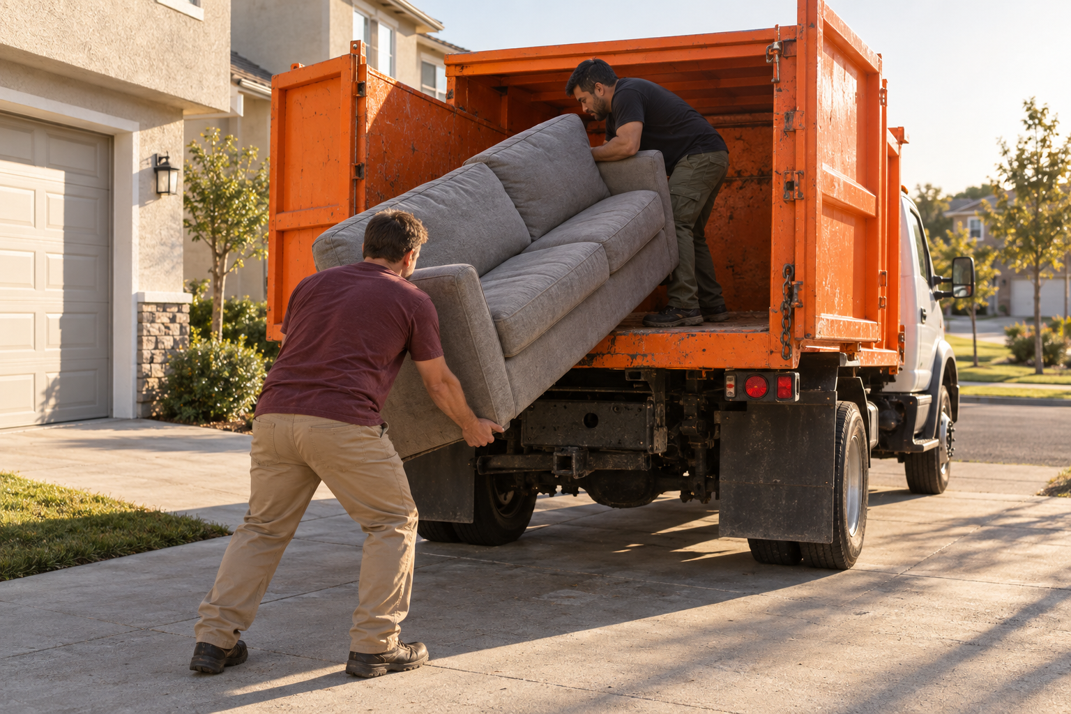 furniture removal crew loading a couch in Bellair-Meadowbrook Terrace